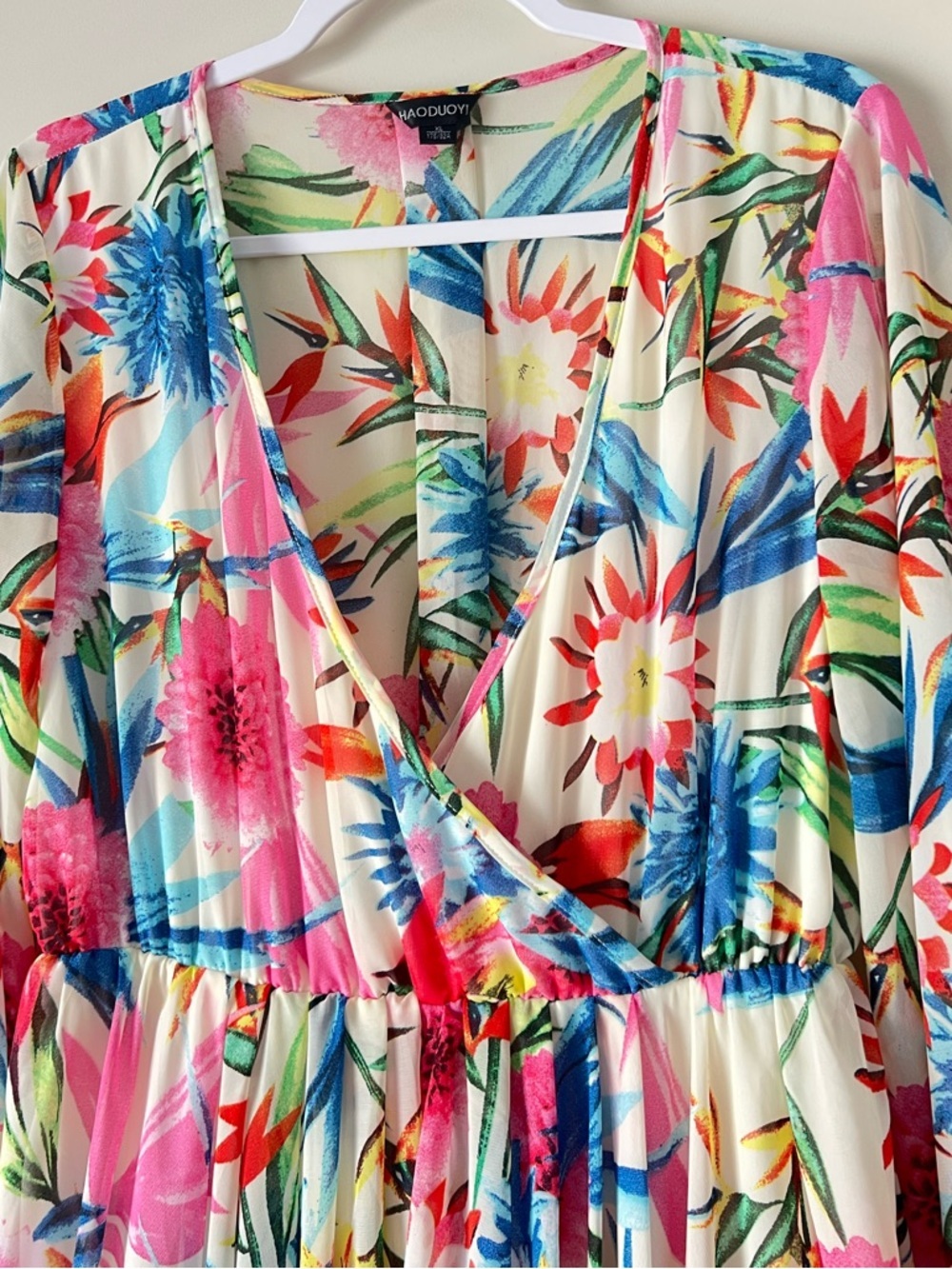 HAODUOYI Floral Wrap Maxi Dress in Cream, Pink and Blue - Picture 5 of 14